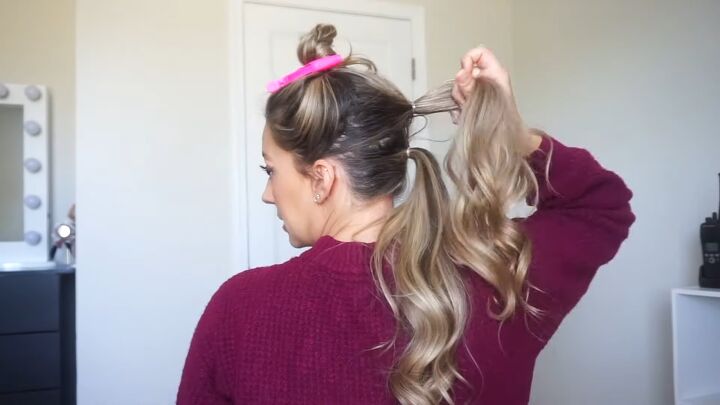 try out this awesome ponytail hack for voluminous hair, Creating two ponytails