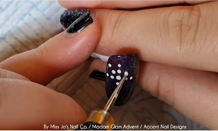 how to create a festive snowflake nail design in 8 easy steps, Adding dots