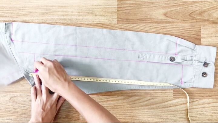 awesome upcycle idea how to make a suspender skirt from an old shirt, Cutting out the suspenders