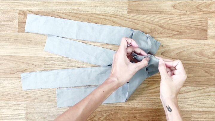 awesome upcycle idea how to make a suspender skirt from an old shirt, Sewing the suspenders