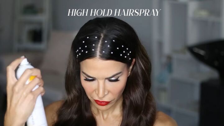 trend alert super glam hair pearls tutorial, Spraying hair