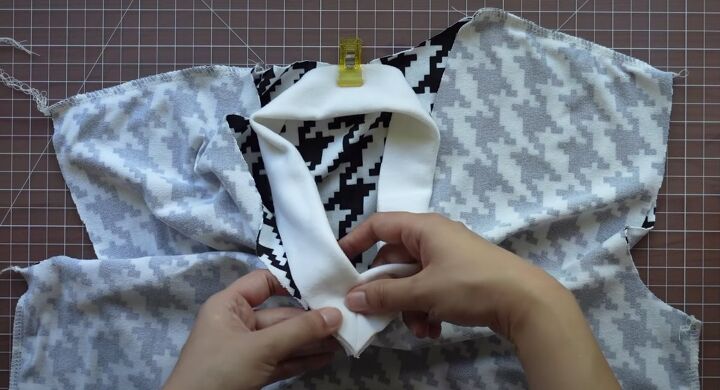 how to diy a super cozy sweater vest, Attaching neckband