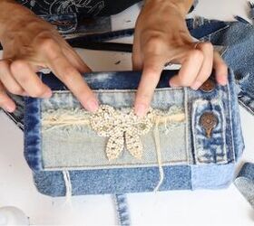 dolce gabbana dupe tutorial how to diy a denim patchwork bag, Adding embellishment