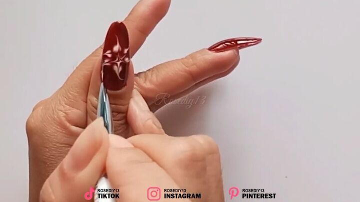 how to diy easy red swirl nails for christmas, Drawing curved lines