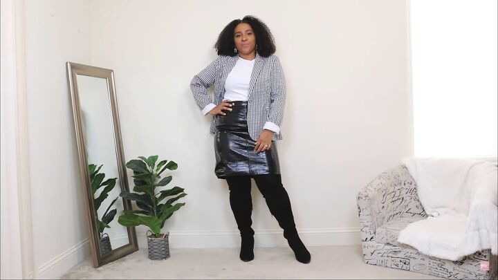 4 super sleek ways to wear a leather skirt in winter, Blazer and leather skirt look