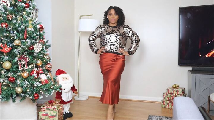 4 gorgeous new year s eve outfit ideas, Sequin top with silk skirt