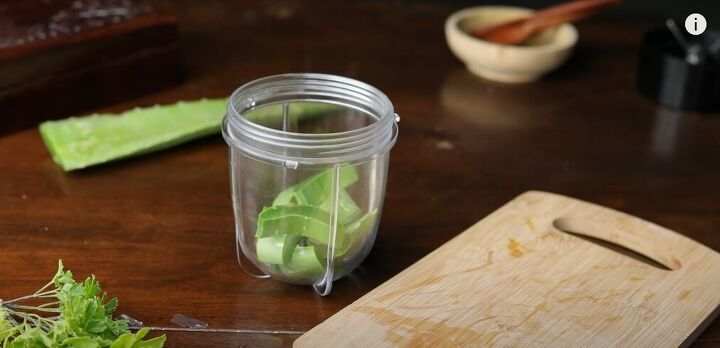 easy diy tutorial how to make aloe vera oil for long and healthy hair, Chopped aloe vera in blender jar