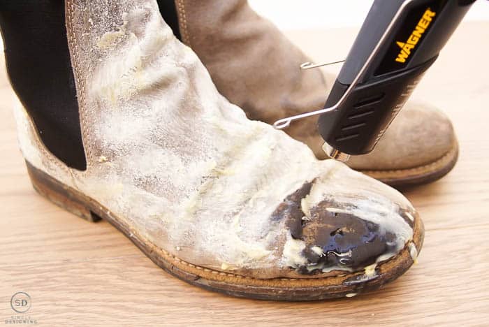 how to waterproof leather boots, use a heat gun to waterproof leather boots by melting beeswax into boots