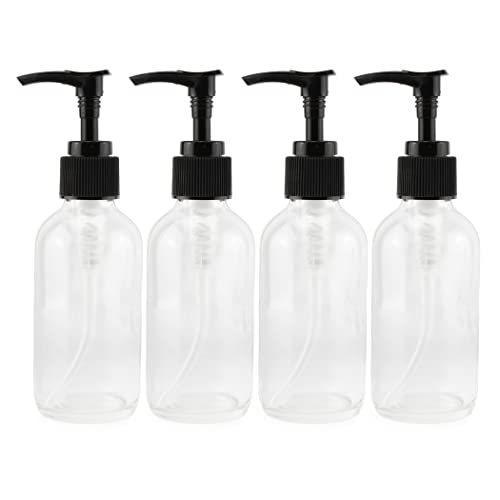 how to make hand sanitizer, Cornucopia Brands 4 Ounce Clear Glass Pump Bottles 4 Pack Refillable Glass Containers w Black Plastic Soap Lotion Pump Dispensers
