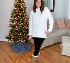 what to wear if you are staying home for christmas, White Sweater and Leggings Winter Outfit Idea from The Scarlet Lily Blog