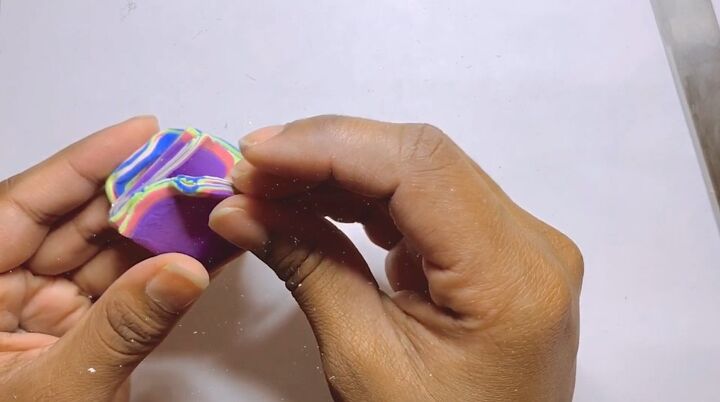 how to make polymer clay mokume gane earrings, Stacking and cutting