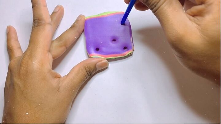 how to make polymer clay mokume gane earrings, Poking holes