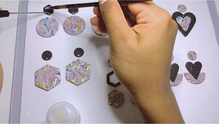 how to make polymer clay mokume gane earrings, Finishing touches