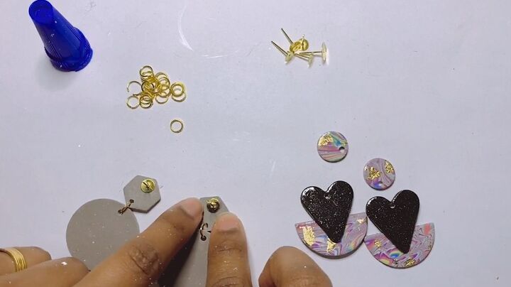 how to make polymer clay mokume gane earrings, Adding earring hardware