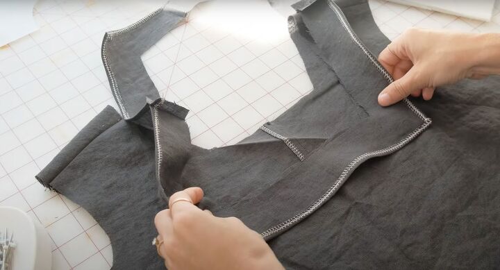 how to sew a bodice for a beautiful square neckline dress, Attaching neck facings
