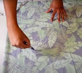 how to sew an easy drawstring ruched dress, Marking fabric