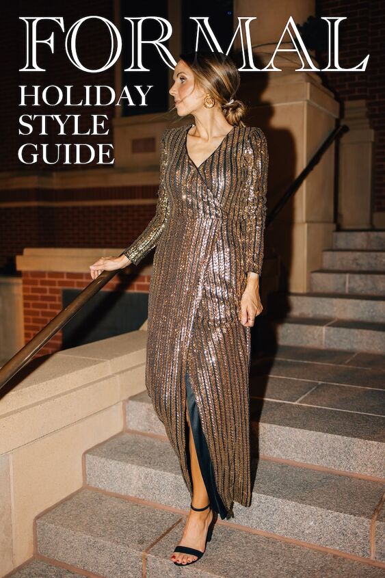 holiday style guide formal holiday outfits, formal style guide sequin column dress