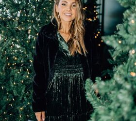 holiday style guide formal holiday outfits, velvet dress anthropologie somerset and black fur jacket