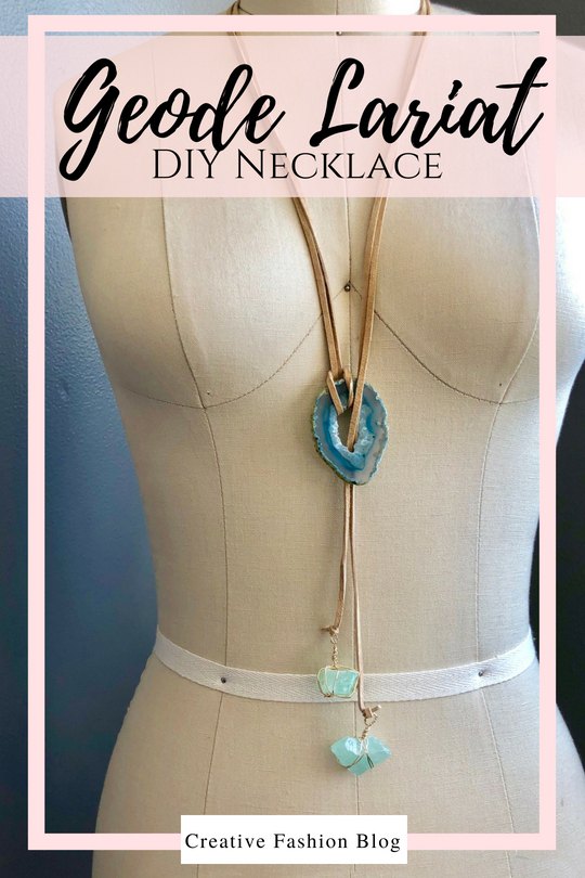 diy lariat necklace with geodes, DIY Lariat necklace from a geode and wire wrapped crystals This is such an easy jewelry making DIY tutorial