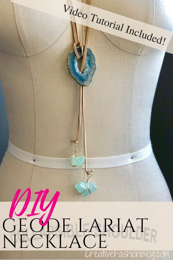 diy lariat necklace with geodes, DIY Lariat necklace from a geode and wire wrapped crystals This is such an awesome jewelry making DIY tutorial