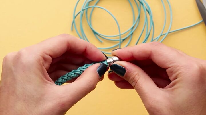 how to create a super cute leather friendship bracelet, Placing ends into closures