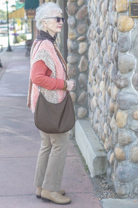 Tan pants and taupe boots from Walking Cradles