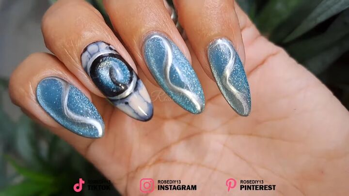 how to diy these awesome gel sea blue nails, Completed sea blue nails