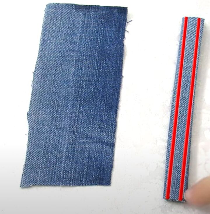 how to diy cute ribbon jean bag, Making strap loops
