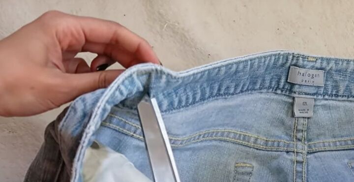 testing out a quick hack for jeans that are too big, Making slit in jeans
