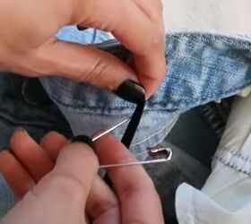 testing out a quick hack for jeans that are too big, Attaching second safety pin