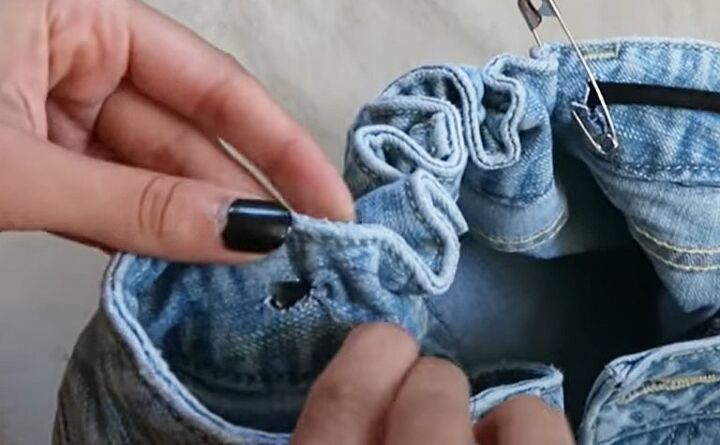 testing out a quick hack for jeans that are too big, Sewing jeans