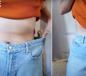 testing out a quick hack for jeans that are too big, Before and after