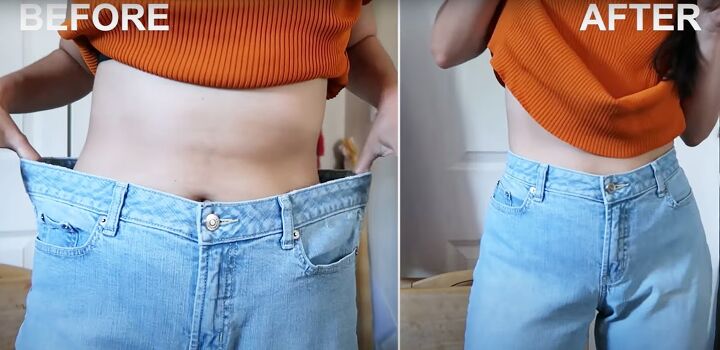 testing out a quick hack for jeans that are too big, Before and after