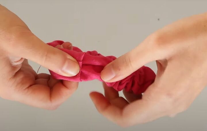 how to diy cute bow scrunchies, Folding and tucking ends