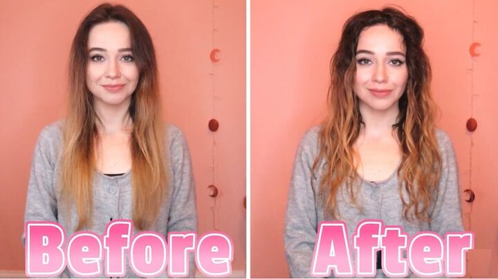 easy air dry wavy hair tutorial, Before and after