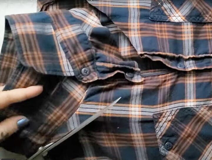 how to make a cozy upcycled flannel and sweater shirt, Removing the collar