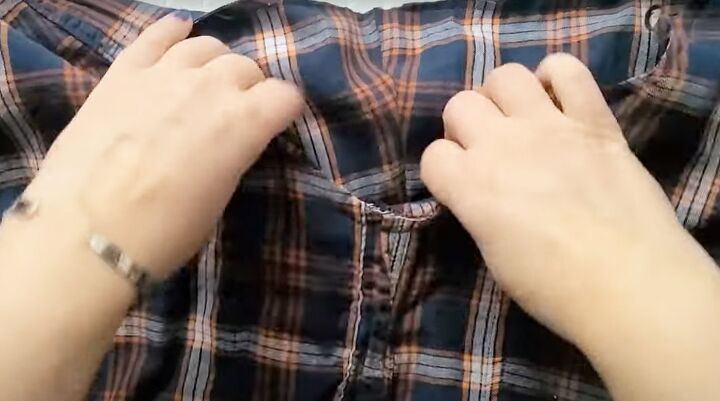 how to make a cozy upcycled flannel and sweater shirt, Attaching the collar