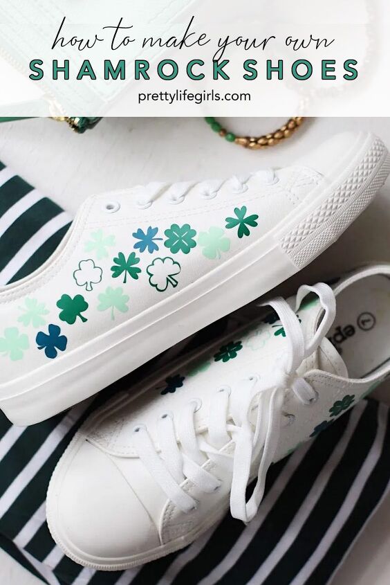 diy shamrock shoes, St Patrick s Day Craft DIY Shamrock Shoes with Heat Transfer Vinyl a tutorial featured by Top US Craft Blog The Pretty Life Girls