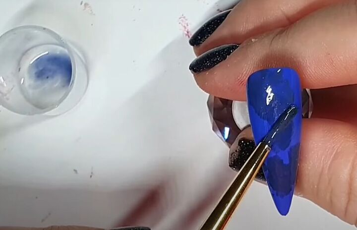 how to diy an awesome sun and moon nail design, Adding a marbling color