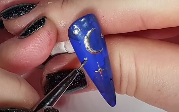 how to diy an awesome sun and moon nail design, Creating galaxy nail design