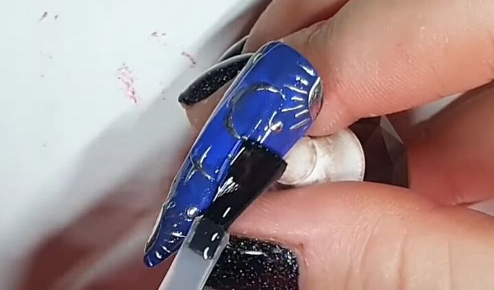 how to diy an awesome sun and moon nail design, Applying top coat