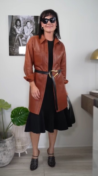 13 simple tips on how to style a midi dress, LBD outfit with leather jacket