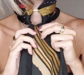 a new way to wear 2 silk scarves at once, Threading scarf through scarf ring