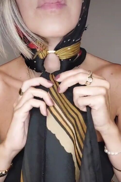 a new way to wear 2 silk scarves at once, Threading scarf through scarf ring