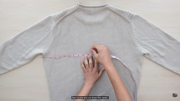 how to diy a super cute back twist sweater, Measuring down the middle
