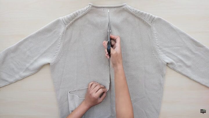 how to diy a super cute back twist sweater, Cutting