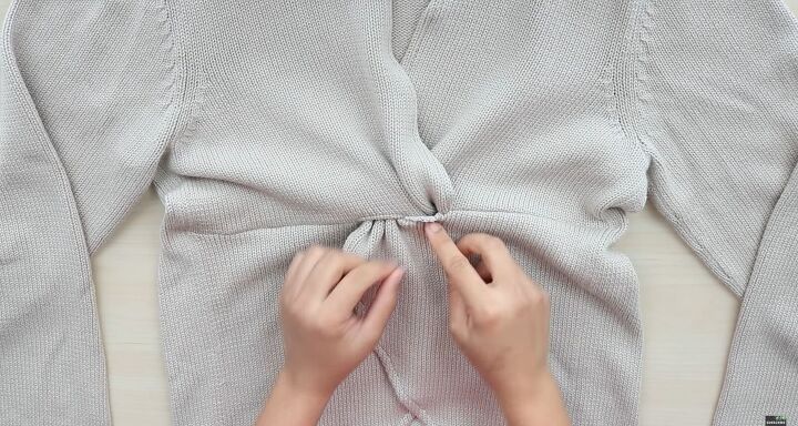 how to diy a super cute back twist sweater, Finishing touches