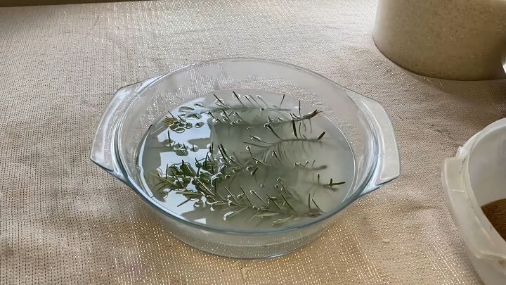follow this easy rice water recipe for hair growth, Adding rosemary sprigs