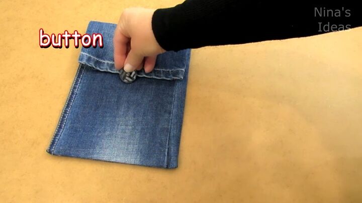 how to diy a cute chain jean bag, Adding button
