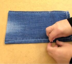 how to diy a cute chain jean bag, Marking the fold